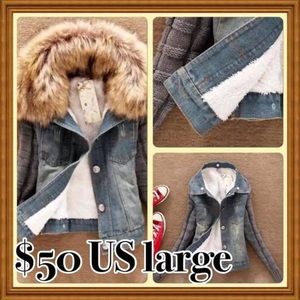 Warm sweater jean jacket large NWOT